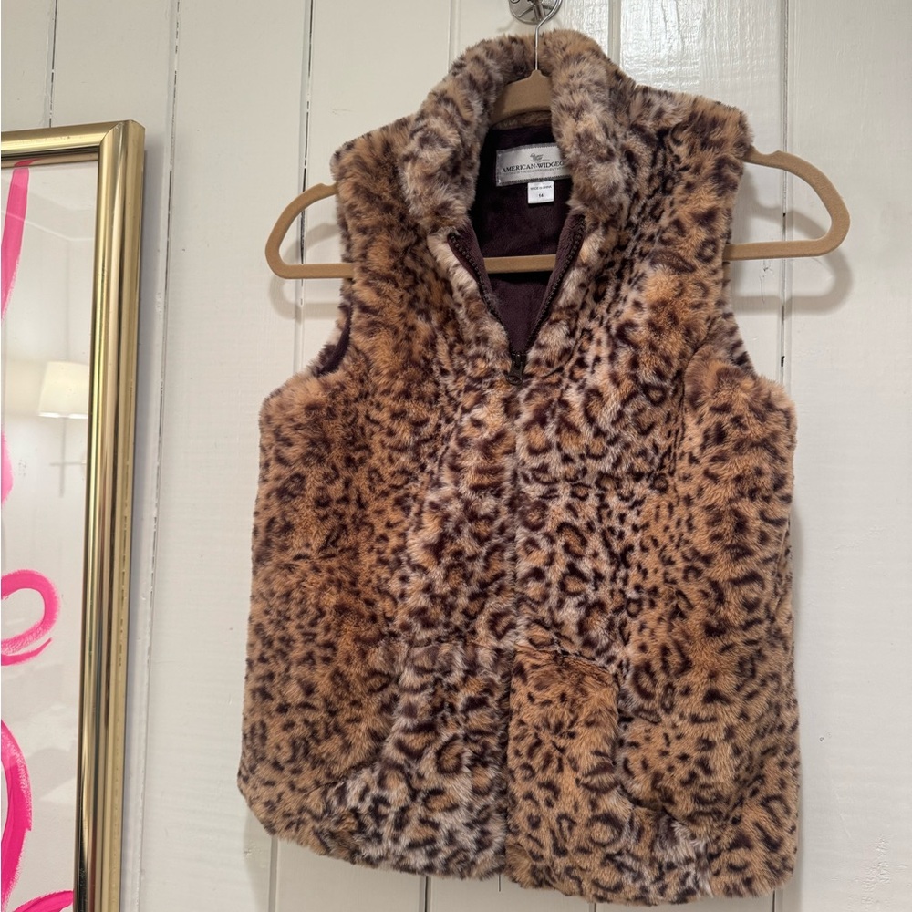 Youth Leopard Print Faux Fur Vest